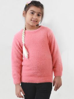 Knitco - Girls Round Neck Acrylic Full Sleeve Skivi Pink Sweater
