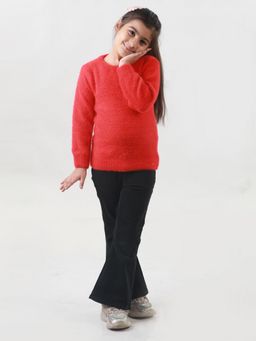 Knitco - Girls Round Neck Acrylic Full Sleeve Skivi Red Sweater