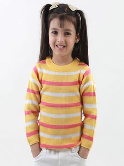 Knitco - Round Neck Striped Full Sleeve Acrylic Skivi Yellow Sweater