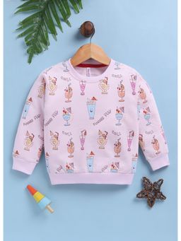 Toonyport - Girls Pink Round Neck Printed Sweatshirt