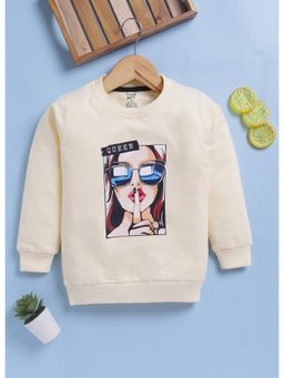 Toonyport - Girls Cream Round Neck Printed Sweatshirt