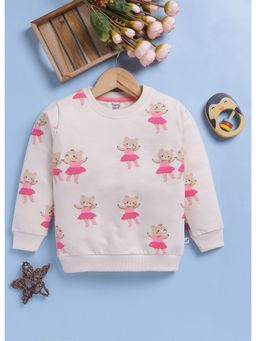 Toonyport - Girls Cream Round Neck Printed Girls Sweatshirt