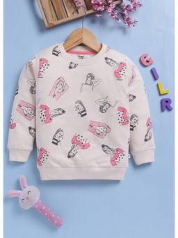 Toonyport - Girls Cream Round Neck Printed Sweatshirt