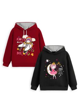 Trampoline - Girls Multi-coloured Graphic Print Hoodies (Pack of 2)