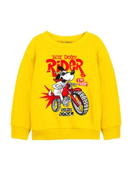 Trampoline - Yellow Round Neck Graphic Print Sweatshirt
