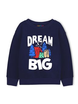 Trampoline - Navy Blue Round Neck Graphic Print Sweatshirt