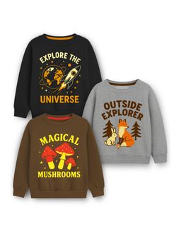 Trampoline - Round Neck Graphic Print Multi-coloured Sweatshirts (Pack of 3)