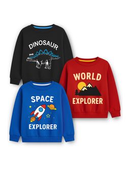 Trampoline - Multi-coloured Round Neck Graphic Print Sweatshirts (Pack of 3)