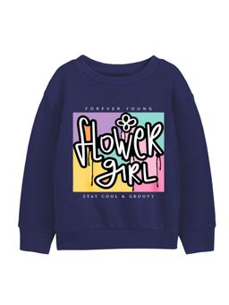 Trampoline - Navy Blue Round Neck Typography Sweatshirt