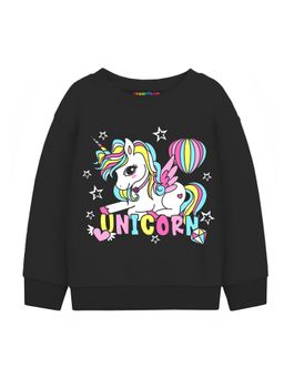 Trampoline - Black Round Neck Graphic Print Sweatshirt