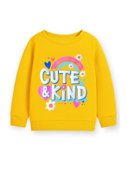 Trampoline - Yellow Round Neck Typography Sweatshirt