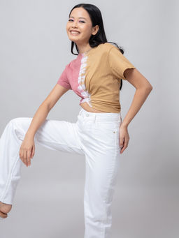 Twenty Dresses by Nykaa Fashion - Multicolor Tie And Dye Front Twist Round Neck T Shirt