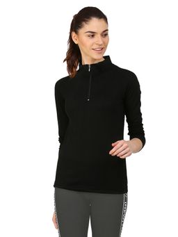 ap'pulse - Women High Neck Zipper Raglan Long Sleeve Black T-Shirt