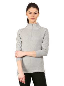 ap'pulse - Women High Neck Zipper Raglan Long Sleeve Grey T-Shirt