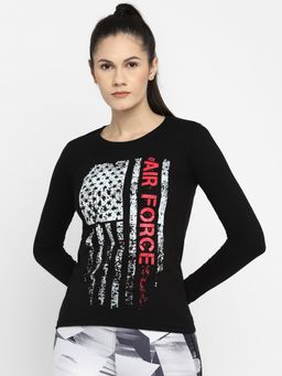 ap'pulse - Women Round Neck Black Printed T-Shirt