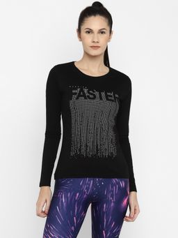 ap'pulse - Women Round Neck Black Printed T-Shirt