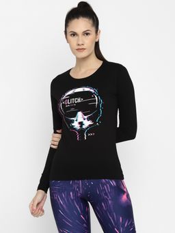 ap'pulse - Women Printed Black T-Shirt