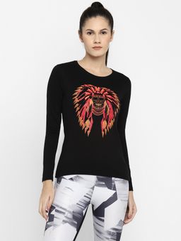 ap'pulse - Women Printed Black T-Shirt