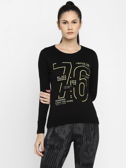 ap'pulse - Women Long Sleeve Printed Black T-Shirt