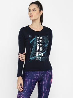 ap'pulse - Navy Blue Women Long Sleeve Printed T-Shirt