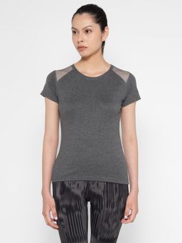 ap'pulse - Women Charcoal Round Neck Sleeveless T-Shirt