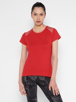 ap'pulse - Women Red Round Neck Sleeveless T-Shirt
