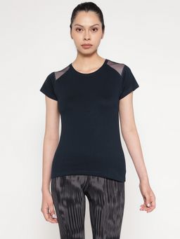 ap'pulse - Women Navy Blue Round Neck Sleeveless T-Shirt