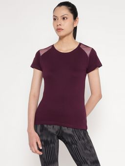 ap'pulse - Women Maroon Round Neck Sleeveless T-Shirt