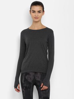 ap'pulse - Women Round Neck Full Sleeves Charcoal T-Shirt