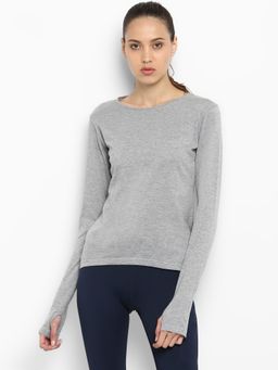 ap'pulse - Women Round Neck Full Sleeves Grey T-Shirt
