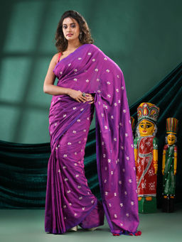 Angoshobha - Women Purple Blended Fabric Embroidered Saree