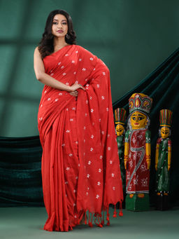 Angoshobha - Women Red Blended Fabric Embroidered Saree