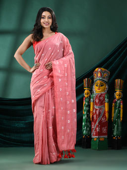 Angoshobha - Women Pink Blended Fabric Embroidered Saree