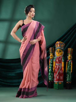 Angoshobha - Women Pink Cotton Woven Saree with Unstitched Blouse