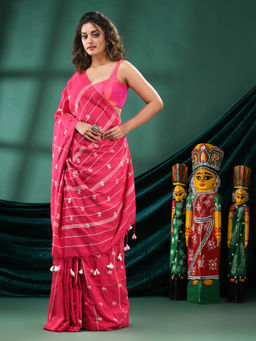Angoshobha - Women Pink Blended Fabric Embroidered Saree