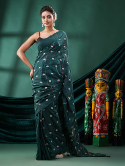 Angoshobha - Women Green Blended Fabric Embroidered Saree