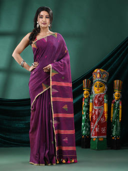 Angoshobha - Women Purple Cotton Woven Saree with Unstitched Blouse