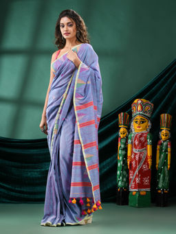 Angoshobha - Women Blue Cotton Woven Saree with Unstitched Blouse