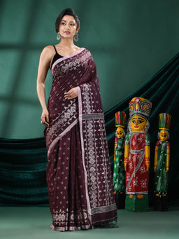 Angoshobha - Women Brown Blended Fabric Woven Saree with Unstitched Blouse