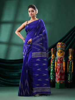 Angoshobha - Women Blue Blended Fabric Woven Saree with Unstitched Blouse