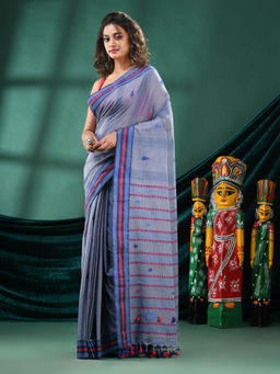 Angoshobha - Women Lavender Cotton Woven Saree with Unstitched Blouse