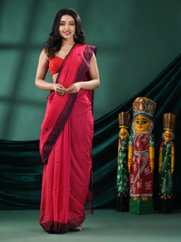 Angoshobha - Women Pink Cotton Woven Saree with Unstitched Blouse