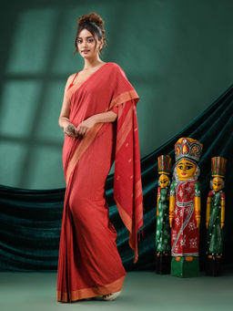 Angoshobha - Women Red Cotton Woven Saree with Unstitched Blouse