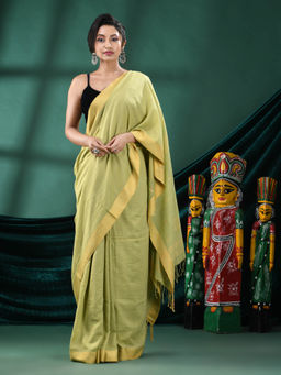 Angoshobha - Women Green Cotton Woven Saree with Unstitched Blouse