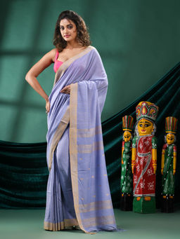 Angoshobha - Women Lavender Cotton Woven Saree with Unstitched Blouse