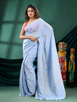 Angoshobha - Women Blue Linen Woven Saree with Unstitched Blouse