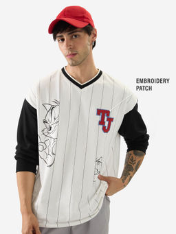 The Souled Store - Official Tom & Jerry Stripped Oversized Full Sleeve T-Shirt