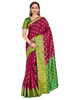Mimosa - Burgundy Kanjivaram Style Art Silk Saree With Unstitched Blouse
