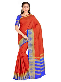 Mimosa - Orange Kanjivaram Style Art Silk Saree With Unstitched Blouse
