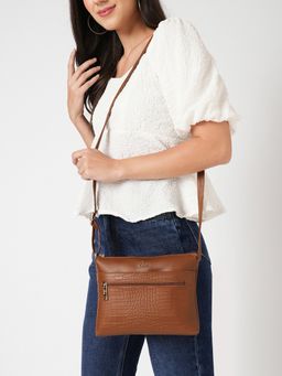 Lavie - Women’s Slimcroc Topzip Sling Handbag (Tan) (S)